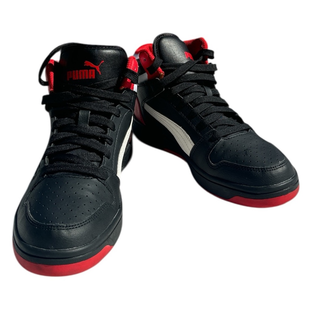 Puma Rebound Layup Mid Sneakers 370486-08 Black Red Kids 6.5C Women’s 8.5  EUC